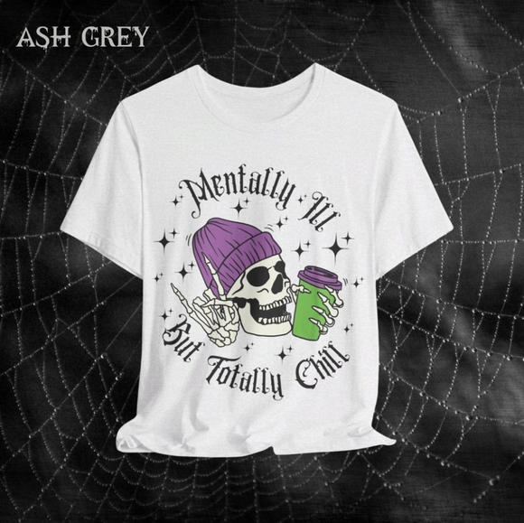 Mentally Ill But Totally Chill Funny Halloween Skeleton Shirt for Coffee Lovers - Picture 5 of 10
